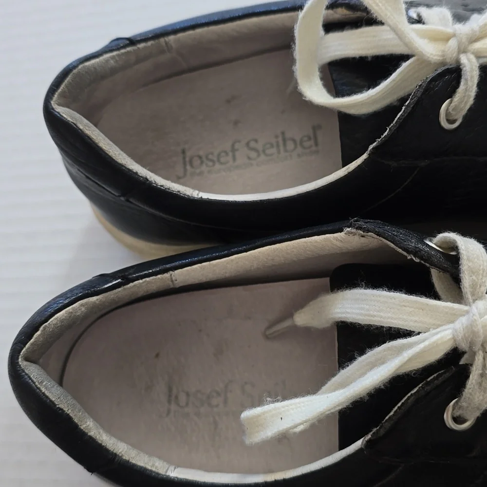 Josef Seibel Caren Black and White Leather Sneakers Women 8 - 8.5